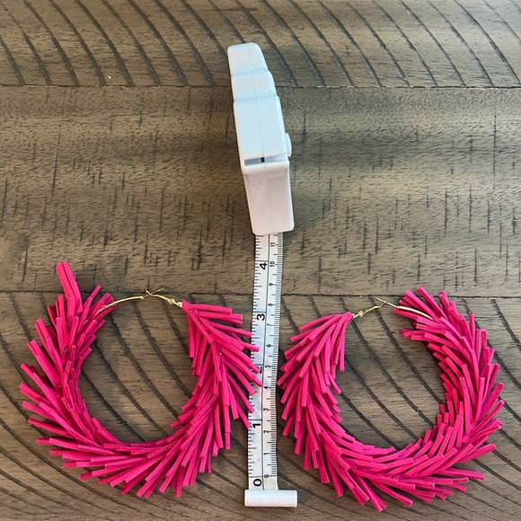 Hot Pink Hoop Fringe Earrings - Picture 1 of 4